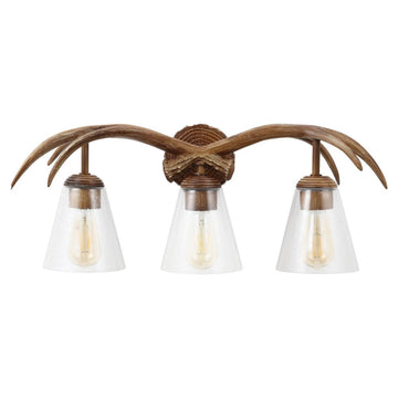 Wyatt 25.5" 3-Light Southwestern Bohemian Resin/Seeded Glass Faux Antler LED Vanity Light - JONATHAN Y